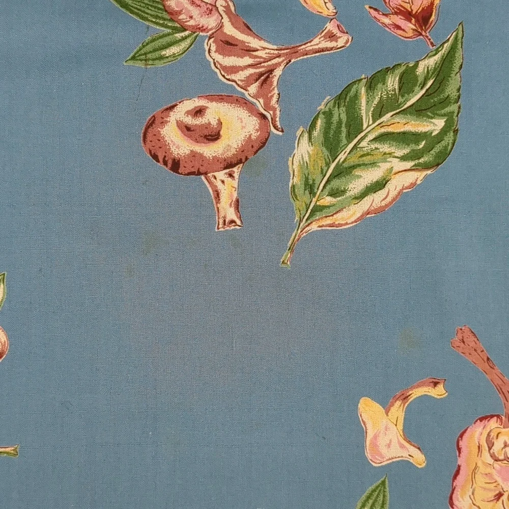 April Cornell Autumn Mushroom Forager 54x54 Blue Tablecloth - Picture 3 of 5